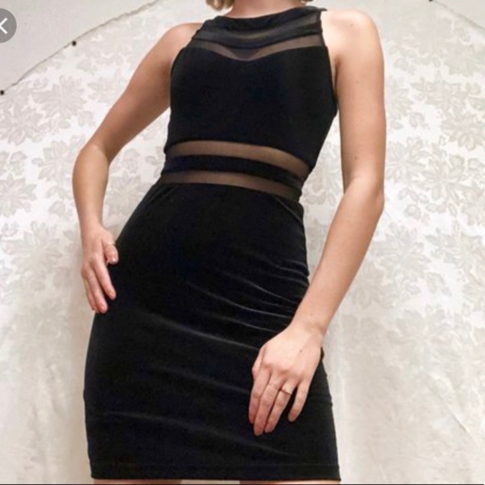 GB GIANNI BINI BLACK MESH HALTER DRESS